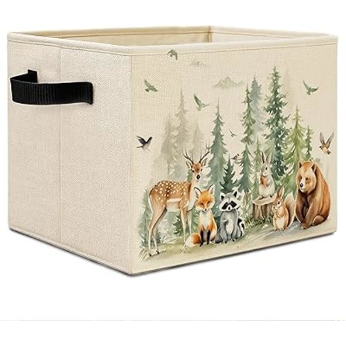Elefeltclave Animal Forest Nursery Storage Bins, Watercolor Forest Animal Collapsible Storage Basket Organizer for Kids Room Bedroom Bathroom Nursery Clothes Toys Books, Toybox for Girls Boys