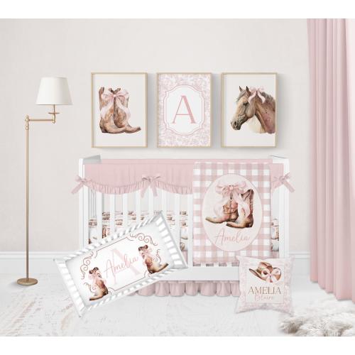Western Crib Bedding Set for Girl, Cowgirl Baby Bedding Crib Sets, Baby Girl Crib Bedding, Pink Bow Nursery Bedding, Coquette Nursery Decor