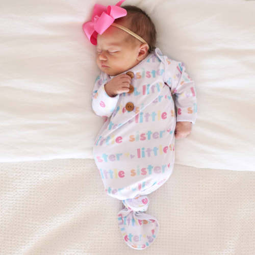 Little Sister Newborn Baby Knot Gown & Hat Set