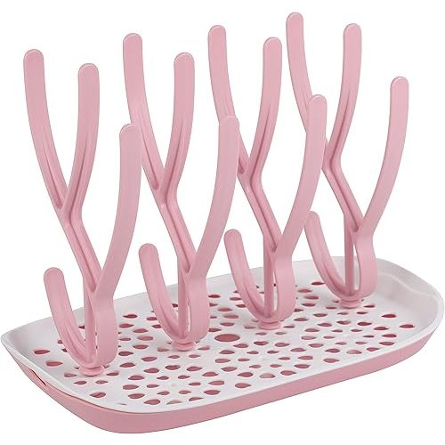 Baby Bottle Drying Rack Space Saving Countertop Baby Bottle Holder, Drying Rack for Baby Bottles Accessories - Stores Up to 12 Bottles, Dishwasher Safe (Pink)