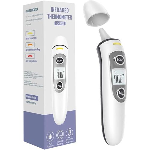 Ear Thermometer for Adults and Kids, Digital Accurate Ear and Forehead Thermometer with Fever Alarm, 1 Second Fast Result, FSA HSA Eligible, Easy to use, 2 in 1 Mode