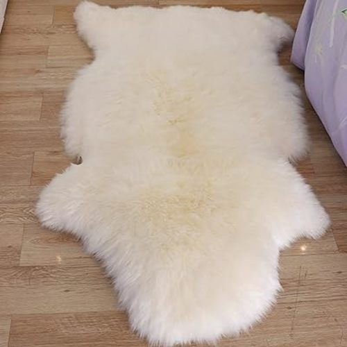 Woolous Genuine Sheepskin Rug – Large New Zealand Sheep Skin, Extra Thick & Fluffy Ivory Pelt, Luxuriously Soft Area Rug for Living Room, Bedroom, Sofa & Chair (3.5 x 2.3 ft)