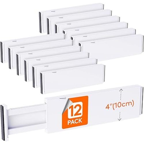 Lifewit 12 Pack Drawer Dividers Plastic 4" High, 13.5-22" Adjustable Drawer Organizers for Clothes, Expandable Dresser Separators in Bedroom/Bathroom/Kitchen/Fridge/Office Organization and Storage