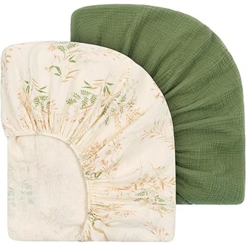 Muslin Crib Sheets for Boys Girls 100% Cotton Neutral Boho Baby Sheet 2 Pack Fitted for 52" x 28" Standard Crib & Toddler Mattress Soft Breathable Green