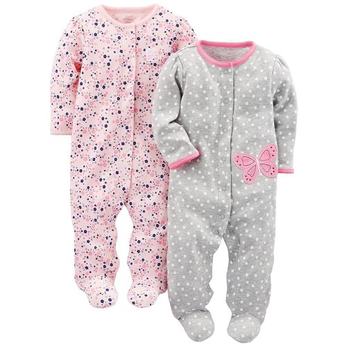 Simple Joys by Carter's Baby Girls' 2-Pack Cotton Snap Footed Sleep and Play