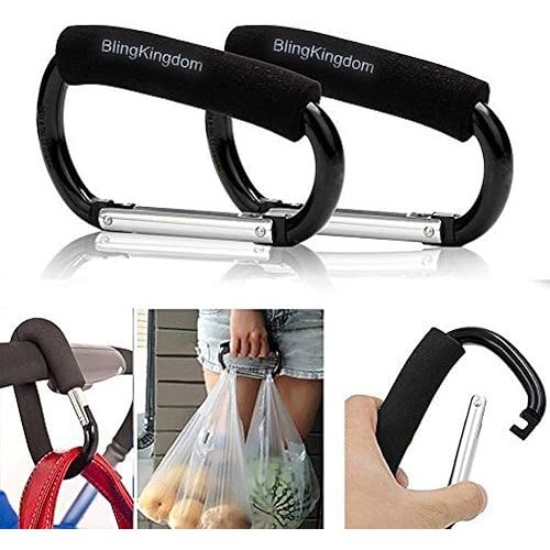 2 PCS Strong Stroller Hooks for Bags, Car Headrest Hook, Grocery Bag Hooks Large Carabiner Heavy-Duty Clip Hook for Groceries, Dog Leashes, Purses - 5.5"
