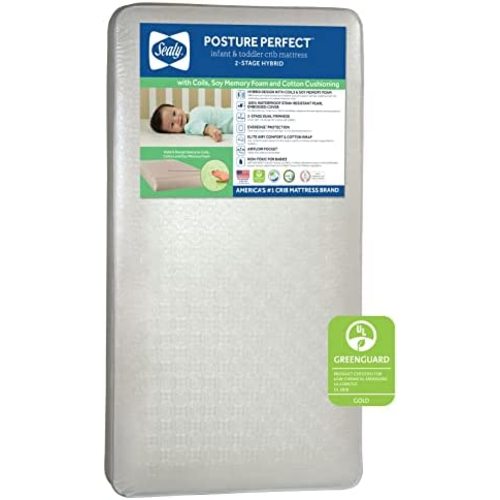 Sealy Baby Posture Perfect 2-Stage Dual Firmness Hybrid Waterproof Standard Toddler & Baby Crib Mattress - Memory Foam & 150 Premium Coils, 51.63" X 27.25"