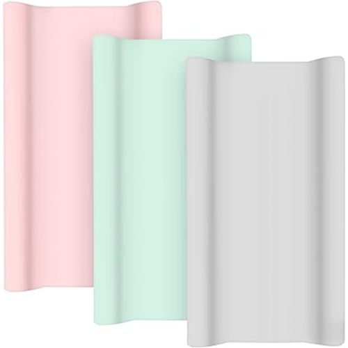 TILLYOU Jersey Knit Ultra Soft Changing Pad Cover Set, Unisex Diaper Change Table Sheets for Baby Boys Girls, Fit 32"/34''x16 Contoured Pad, Comfy Cozy 3-Pack Cradle Sheets, Lt Pink/Green/Gray