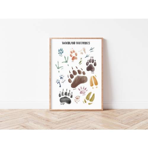 Animal Footprint Poster, Nature Decor, Woodland Themed Nursery Print, Woodland Theme, Animal Footprints, Educational Poster, Footprint Chart