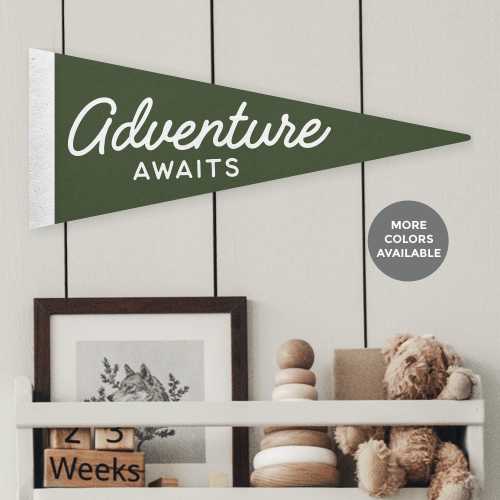 Adventure awaits pennant, Adventure felt banner, Adventure flag, Boys room decor, Custom flag, Playroom decor, Retro kids decor