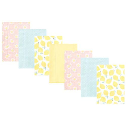 Hudson Baby Infant Girl Cotton Flannel Burp Cloths, Lemon Daisy 7 Pack, One Size