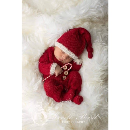 Knit Newborn Santa Pajamas, Newborn Knit Outfit, Newborn Foot Pajamas, Long Sleeved Outfit, Cardinal Red