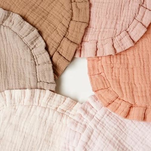 Baby Girl Muslin Ruffle Bibs - 6 pack