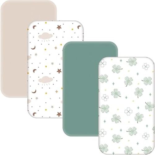 4 Pack Baby Bassinet Sheets - 33"x20" Bedside Bassinet Sheets Compatible with Baby Delight, Angelbliss, Maxi-COSI, and Most Bedside Sleeper, Soft Neutral Bassinet Fitted Sheets for Boys and Girls