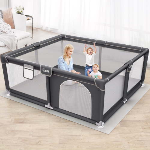 Gimars 6in1 Baby Playpen with Padding Mat & Zipper Gate, 320D Washable, Sturdy & Safe, Large Play Yard for Toddlers