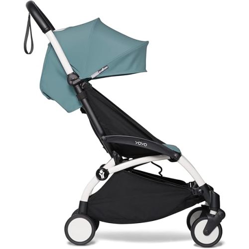 BABYZEN YOYO2 Stroller - Lightweight & Compact - Includes White Frame, Aqua Seat Cushion + Matching Canopy - Suitable for Children Up to 48.5 Lbs