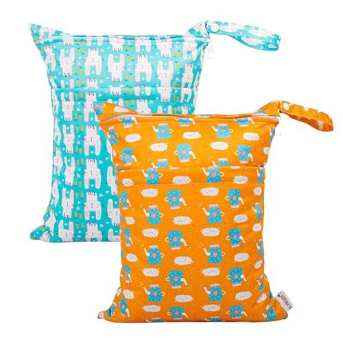 ALVABABY 2pcs Cloth Diaper Wet Dry Bags Waterproof Reusable with Two Zippered Pockets Travel Beach Pool Daycare Soiled Baby Items Yoga Gym Bag for Swimsuits or Wet Clothes LX-YX7374 - Cartoon