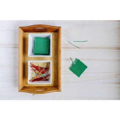 PRE-SEWING SERIES: Burlap Pulling Activity - great for developing pincer grip!