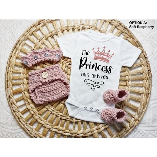 Baby Princess Crochet Outfit - Princess Has Arrived - Crochet Princess Crown - Baby Shower Gift - Coming Home Outfit - Newborn Photo Prop