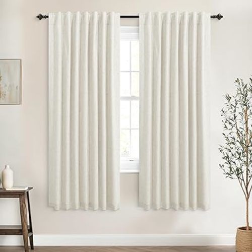 KOUFALL Cream Blackout Curtains 63 Inch Long Black Out Linen Curtains for Bedroom Living Room 63 Inch Length