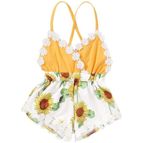 Summer Toddler Baby Girl Clothes Cute Fruit Flower Print Lace Trim Backless Romper Shorts Jumpsuit