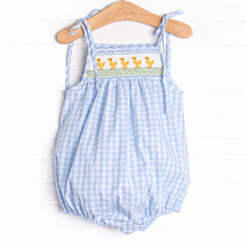 Duckling Dash Smocked Girl Bubble, Blue – Stitchy Fish