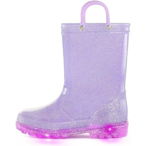 K KomForme Kids Rain Boots, Waterproof Light up Boots with Easy-on Handles