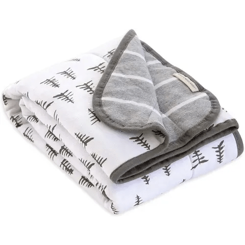 Burt's Bees Baby Infant Reversible Blankets 100% Organic Cotton GOTS Certified - Pine Forest Prints with Quilting Pattern Soft Nursery Blanket with 100% Polyester Fill for Size 30 x 40 Inch