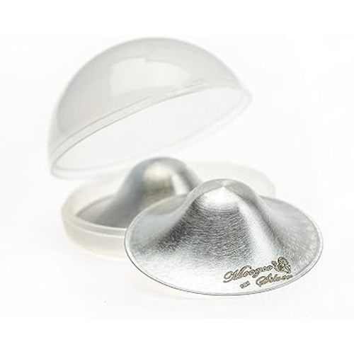 Moogco The Original Silver Nursing Cups - Nipple Shields for Nursing Newborn - Newborn Essentials Must Haves - Nipple Covers Breastfeeding - 925 Silver (X-Large Silver Nursing Cups w/Carrying Case)