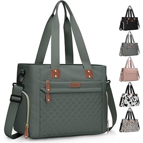 Diaper Bag Tote for Working Mom, Large Travel Diaper Tote for Mom and Dad with 15 Inch Laptop Sleeve, Mommy Maternity Travel Baby Bag for Boys and Girls, Green