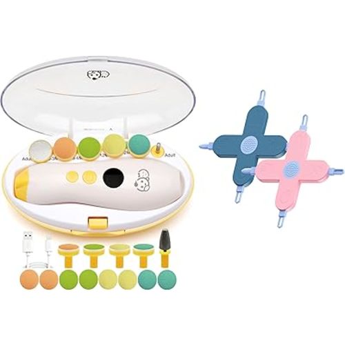 Royal Angels Rechargeable 22 in 1 Electric Nail Trimmer Value Set (Mango) & 2 Pcs 4-in-1 Nose, Nail & Ear Cleaner (Blue & Pink)