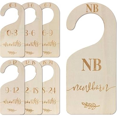7pcs Baby Closet Dividers, Wooden Nursery Hanger Dividers Infant Wardrobe Separators Toddler Clothes Organizer Dividers for Sorting Clothes from Newborn to 24 Months
