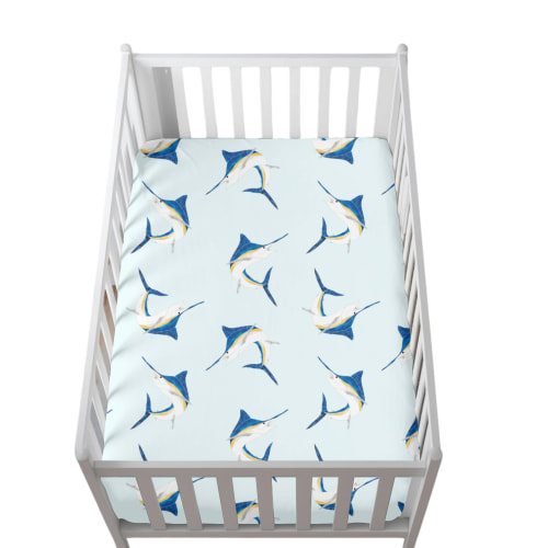 Moonlight Marlin Outlined Blue Crib Sheet