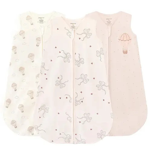 JELLYMONI Saco de dormir para bebé de 6 a 12 meses, 100% algodón, paquete de 3 unidades, 0.5 TOG, saco de dormir para bebé con cremallera de 2 vías para recién nacido