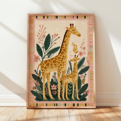 Giraffe Art Print: Jungle Kids Nursery Colorful Animal Illustration Bedroom Decor