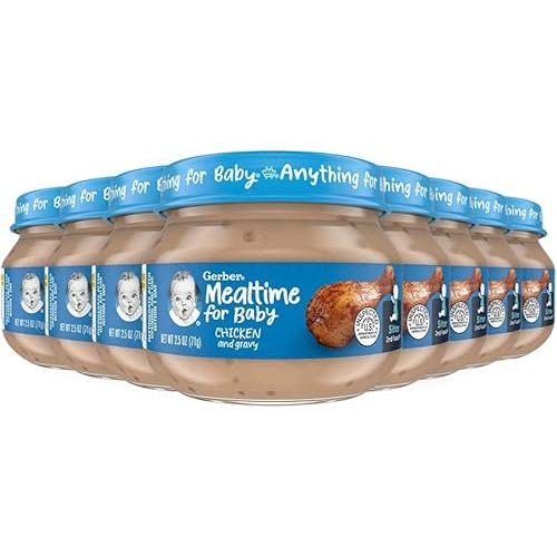 Gerber Baby Foods 2nd Foods Meat, Chicken & Gravy, Mealtime for Baby, 2.5 Ounce Jar (Pack of 10)