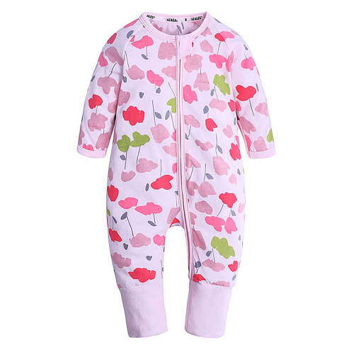 ENFLASH Baby Girls 2 Way Zipper Footless / Footed Pajamas Cotton Long Sleeve Romper with Mittens Sleep 'N Play