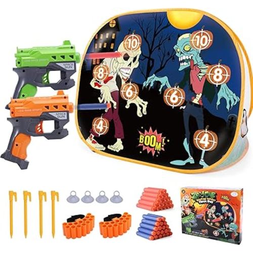 BananMelonBM Zombie Shooting Game Practice Target Toys Foam Blaster Sets，with 2 Foam Dart Blasters 40 Foam Darts，Halloween Indoor Activity Game for Kids