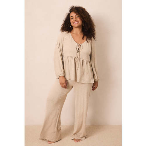 Flax Tie-Top Long-Sleeve Women’s Sleep Set