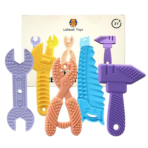 LaNoah Toys Infant Teething Tools Set: Soft BPA Free Teething Toys, 5 Piece Construction Set, Baby Boy Essentials Einstein, Gift for Infant Toddler Boy Girl