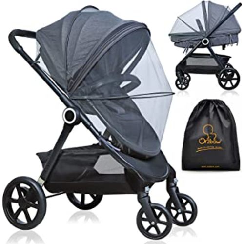 Orzbow Universal Mosquito Net for Stroller,Baby Bug Net with Two-Way Zippers & Storage Bag,Breathable & Foldable Mosquito Nets for Strollers,Car Seat,Bassinet,Cradle,Portable Mini Crib (Dark Grey)