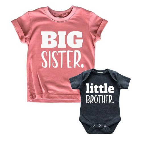 Big Sister Little Brother Outfit Matching Shirts Sets Baby Newborn Outfits Shirt