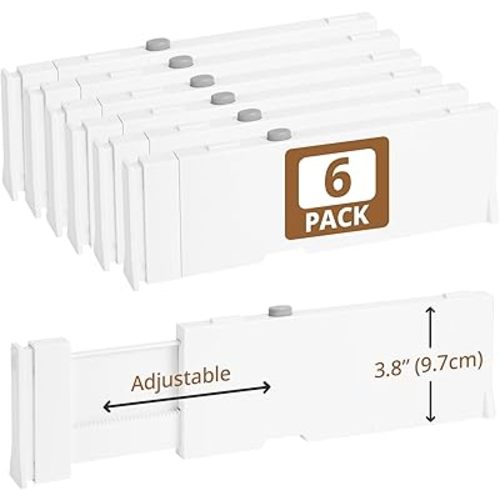 6 Pack 3.8" High Drawer Dividers, 11"-17" Expandable Drawer Organizer For Clothes, Dresser Drawer Organizer, Warm White Drawer Separators for Baby Clothes, Vanity, Cosmetic, Kitchen and Office Storage