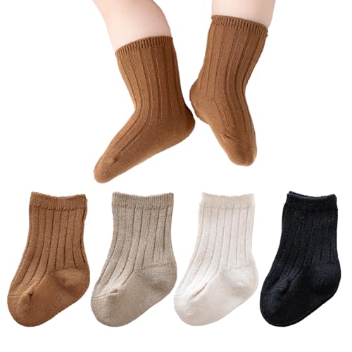 Baby Crew Socks,Soft Cotton Ribbed Knit Socks for Infants Toddlers,Breathable Everyday Comfort Socks for Boys Girls