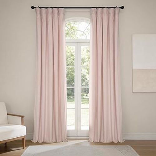 HPD Half Price Drapes Heritage Plush Velvet Curtains 96 Inches Long Room Darkening Curtains for Bedroom & Living Room 50W x 96L, (1 Panel), Light Pink