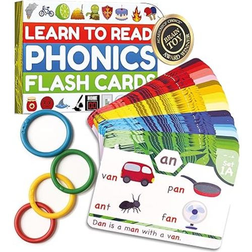 Phonics Flash Cards - Learn to Read in 20 Stages - Digraphs CVC Blends Long Vowel Sounds - Games for Kids Ages 4-8 Kindergarten First Second Grade Homeschool Educational Study Activity
