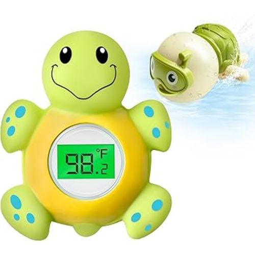 Baby Bath Thermometer & Swimming Turtle Floating Bath Toys, BPA-Free Bath Thermometer Baby Safety, Backlit Display Bathtub Thermometer Baby Water Thermometer, Bath Temperature Toy for Infant