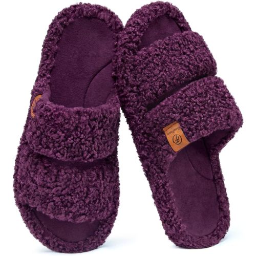 EverFoams Womens Memory Foam Fuzzy Open-toe House Shoes Slippers