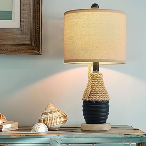 OYEARS 20" Table Lamp for Bedroom, Bedside Table Lamp for Living Room, Small Farmhouse Lamps for Nightstand, Coastal Nautical Lamp Deco, Ocean Beach Vintage Retro Style, Navy Blue