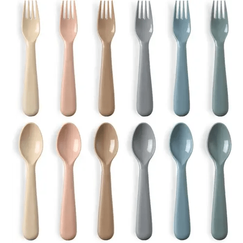12 Pieces Toddler Utensils Set, Plastic Spoons and Forks Set for Kids, Children Safe Flatware, Plastic Reusable Cutlery, BPA Free, Dishwasher Safe